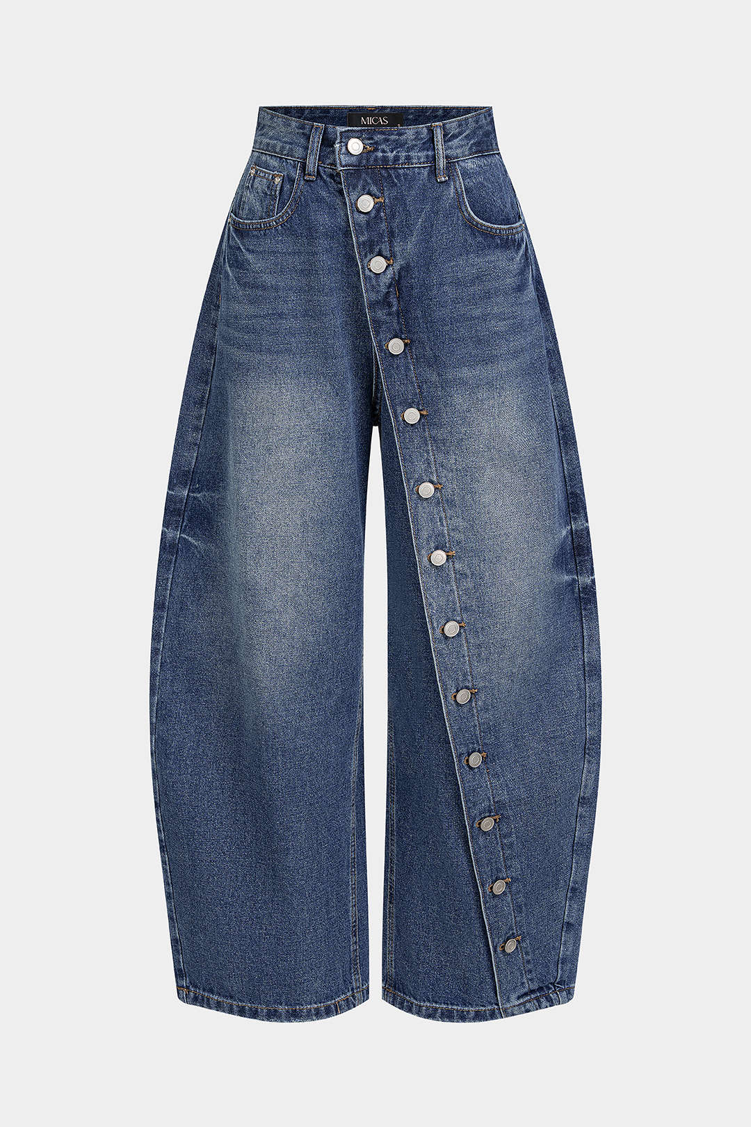 Xenia - Asymmetrische jeans met knoopjes