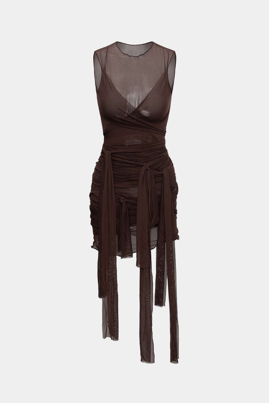 Transparante mesh midijurk met wikkelmodel