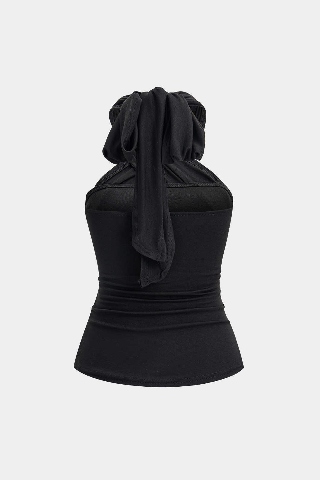 Effen tanktop met halternek, ruches en strik