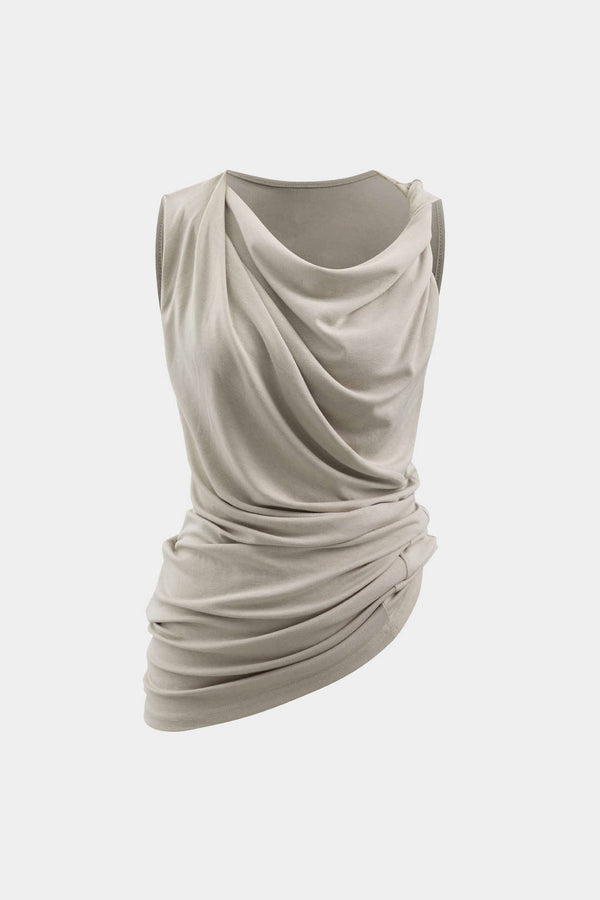 Asymmetrische tanktop met watervalhals en ruches