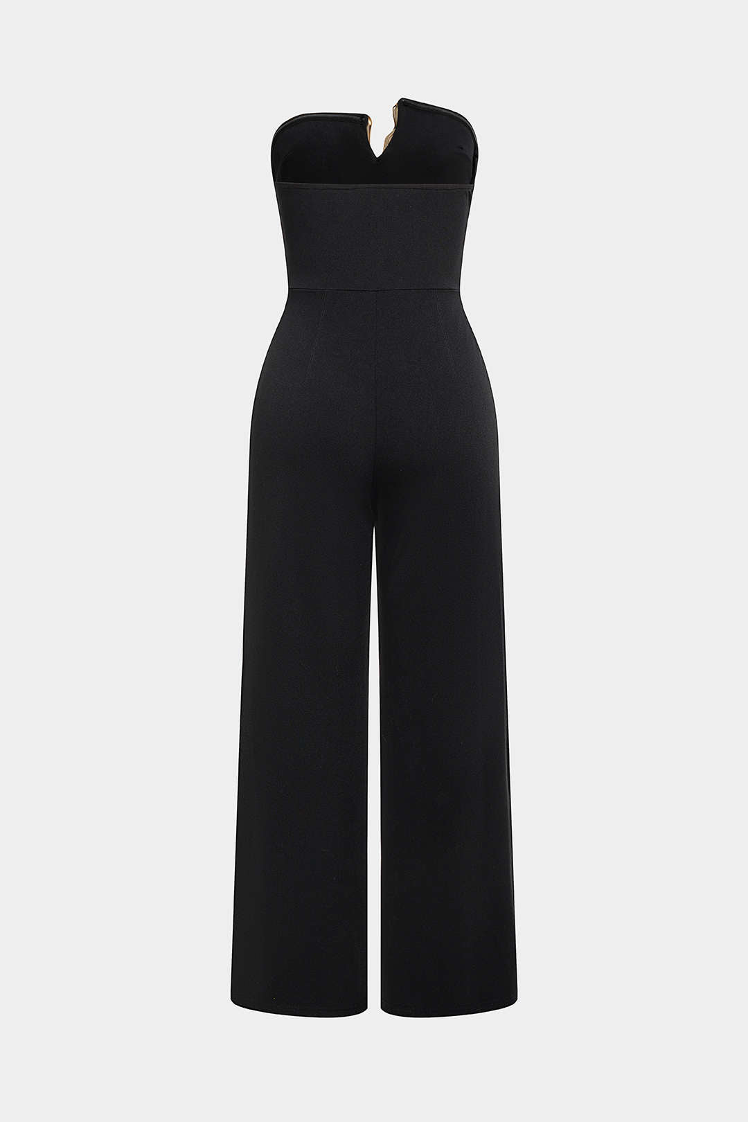 Metallic jumpsuit met strapless pasvorm en wijde pijpen
