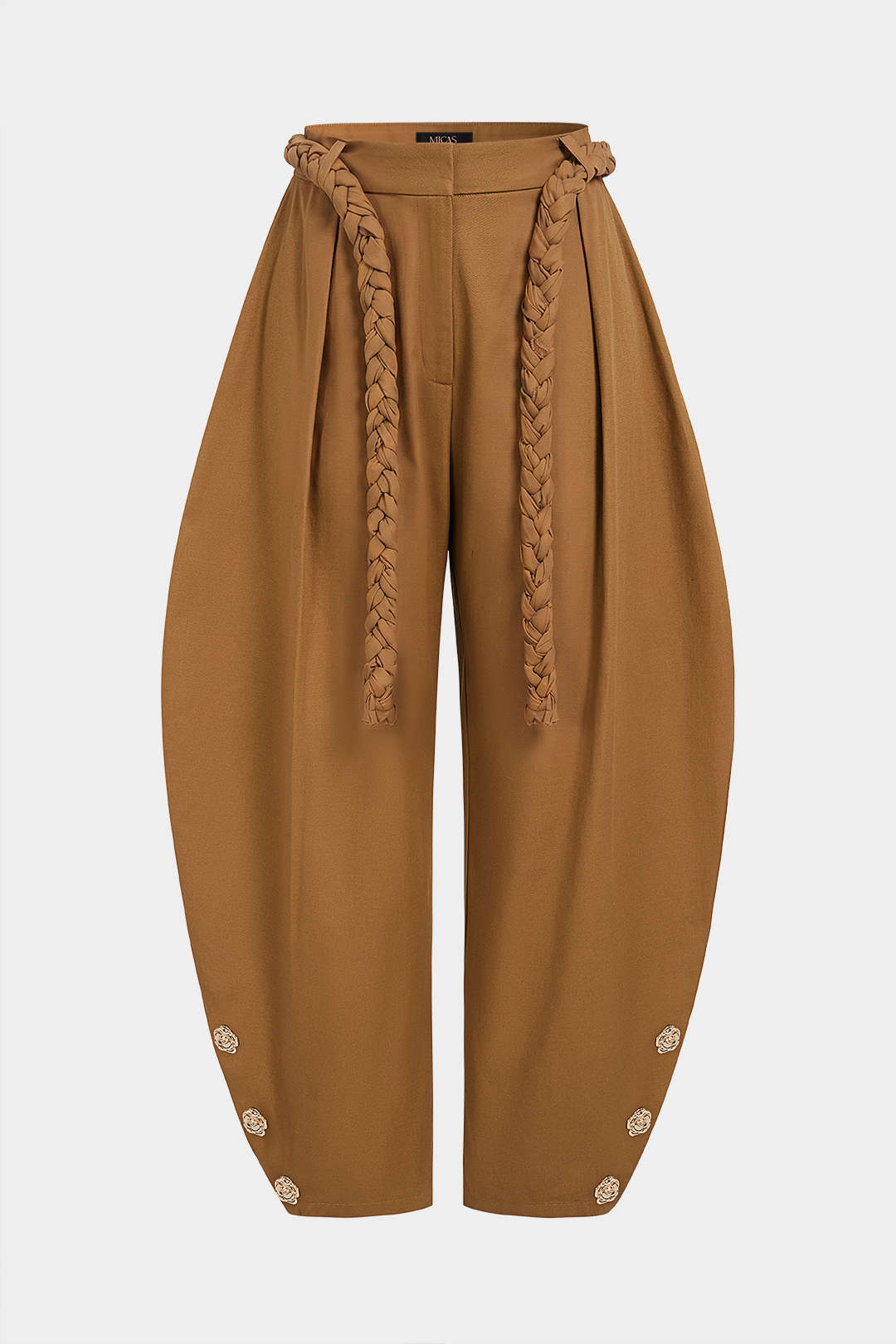 Bloemenprint metallic broek met riem en ballonmodel