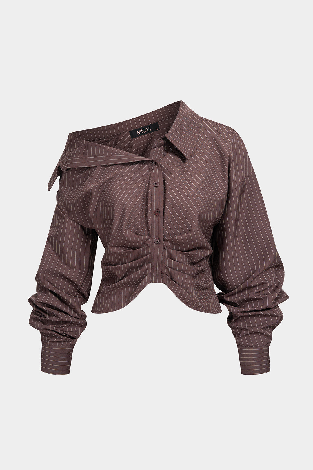 Gestreepte asymmetrische blouse met één schouder en ruches