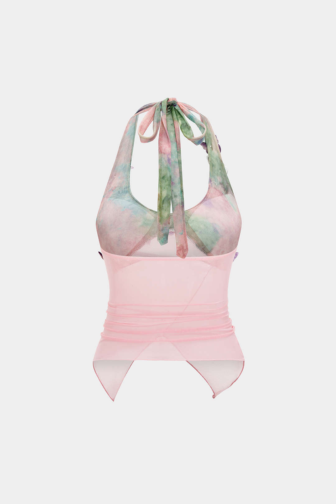 Tie-dye mesh top met halternek en strik