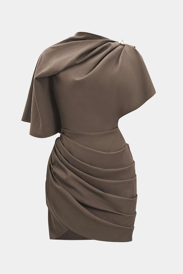 Metallic asymmetrische minijurk met ruches en rits