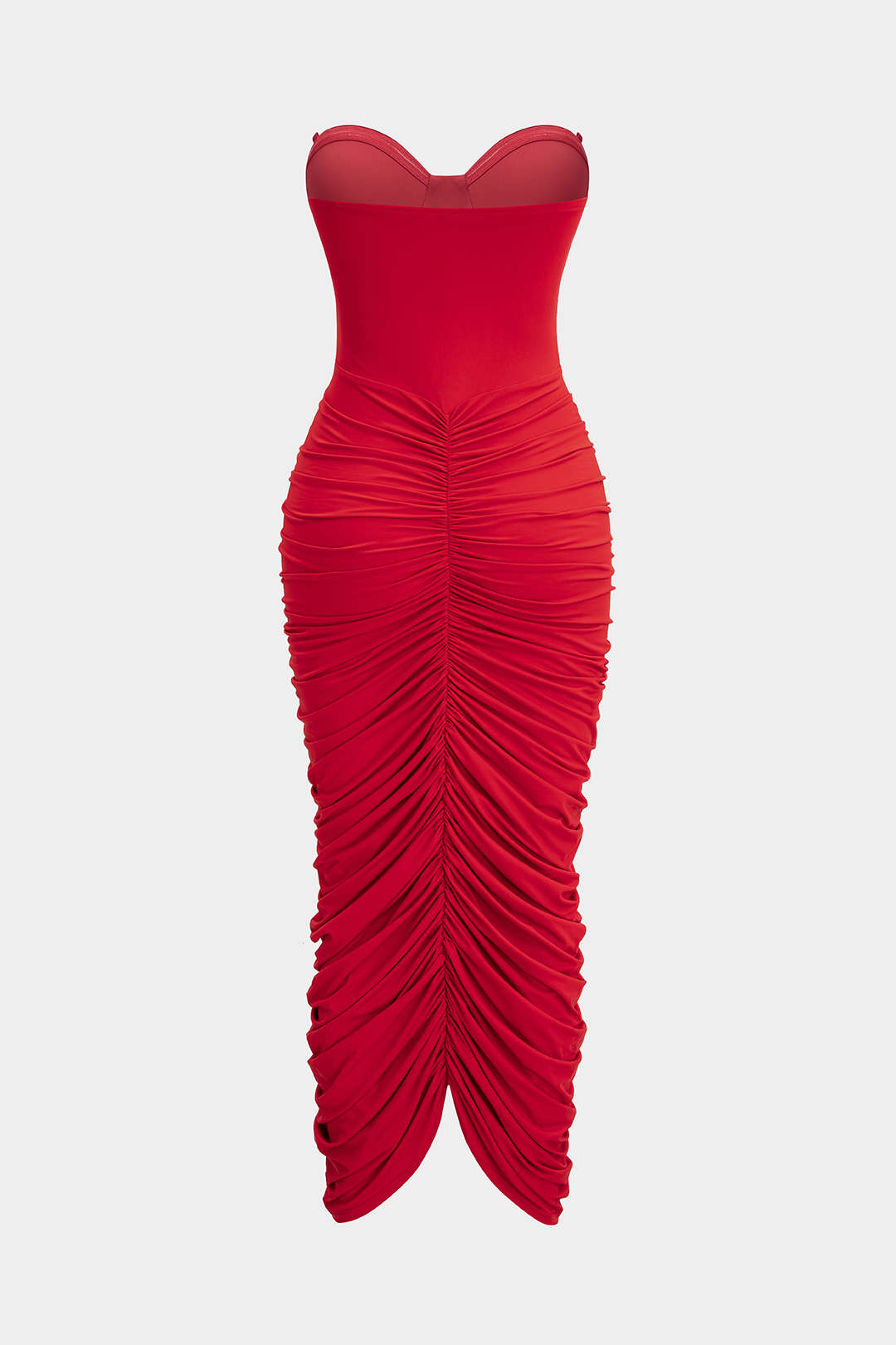 Mouwloze maxijurk met ruches en strapless pasvorm