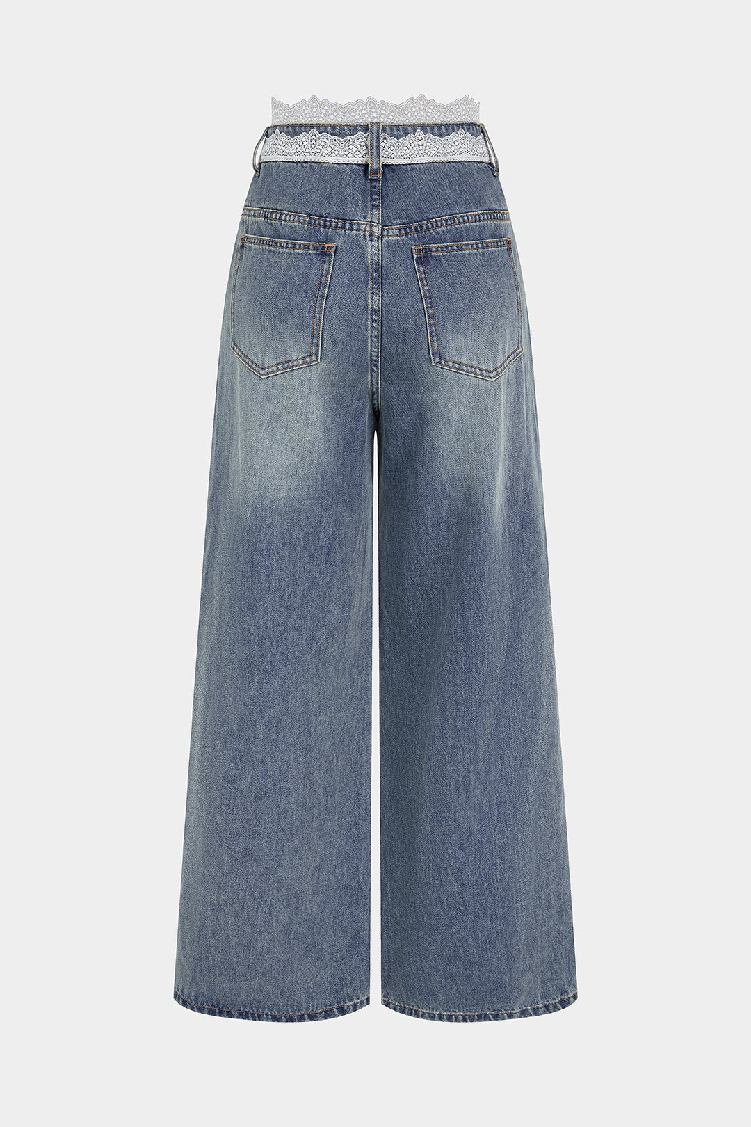 Patchwork jeans met kant en wijde pijpen