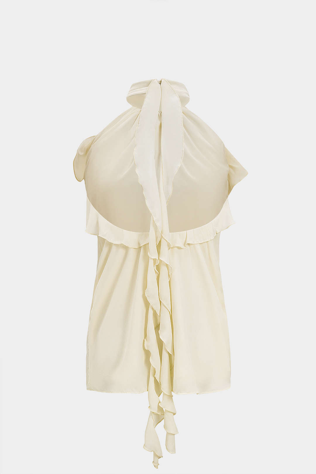 Chiffon tanktop met halternek, volants en open rug