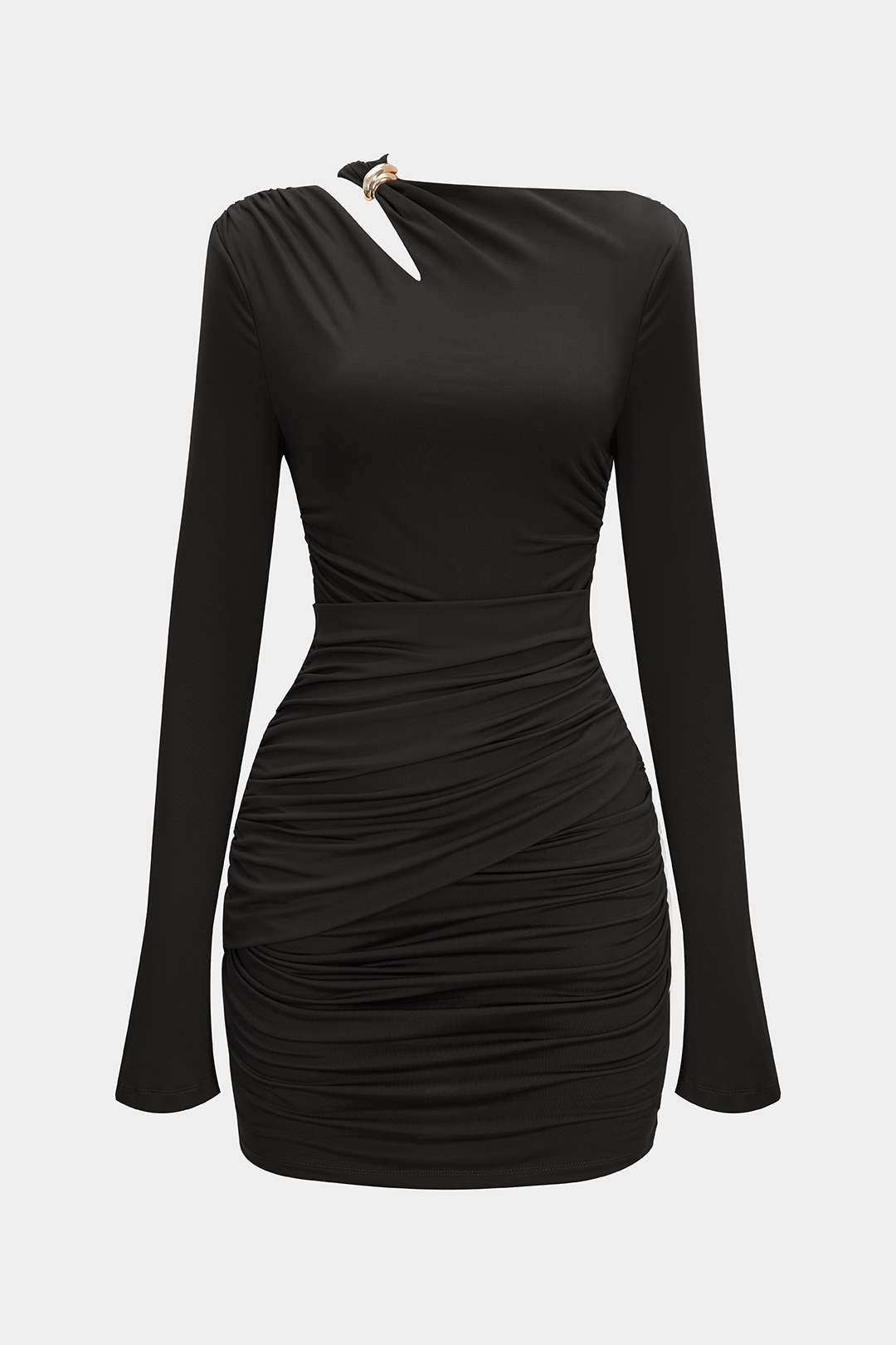 Noa - Asymmetrische minijurk met ruches en lange mouwen