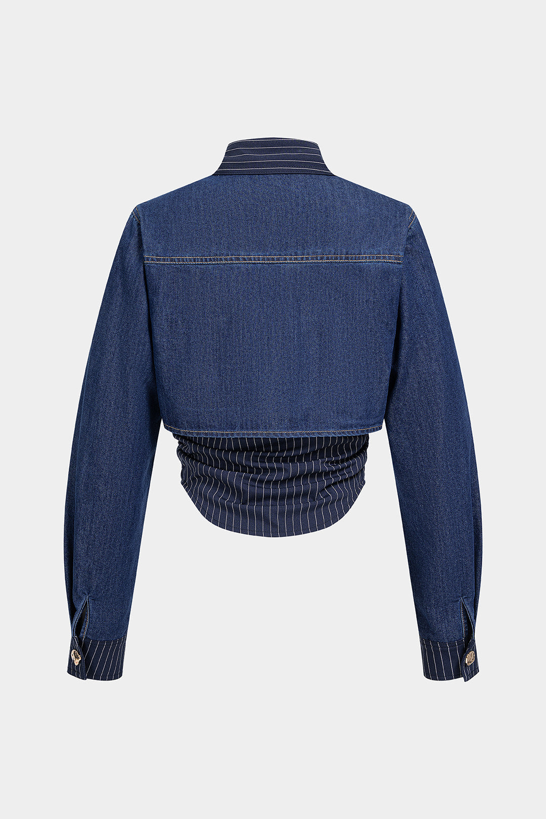 Denim patchwork blouse met knoopjes en lange mouwen