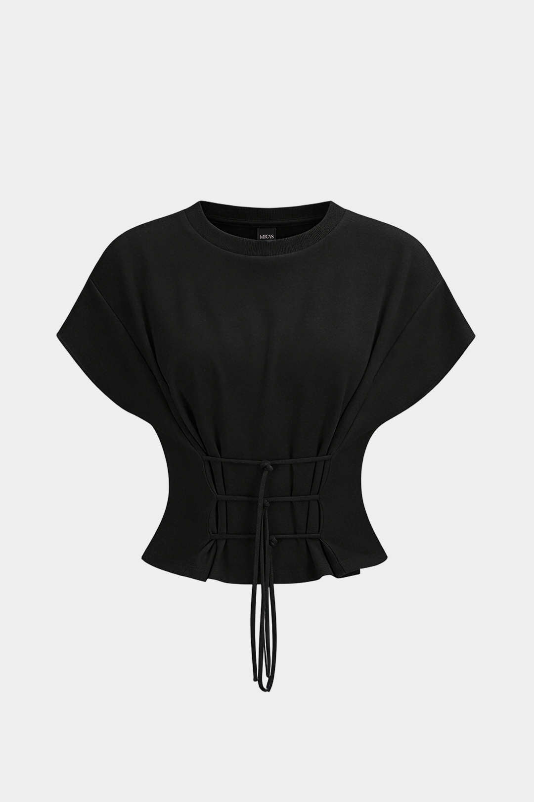 Ayla - T-shirt met ronde hals, strik en korte mouwen