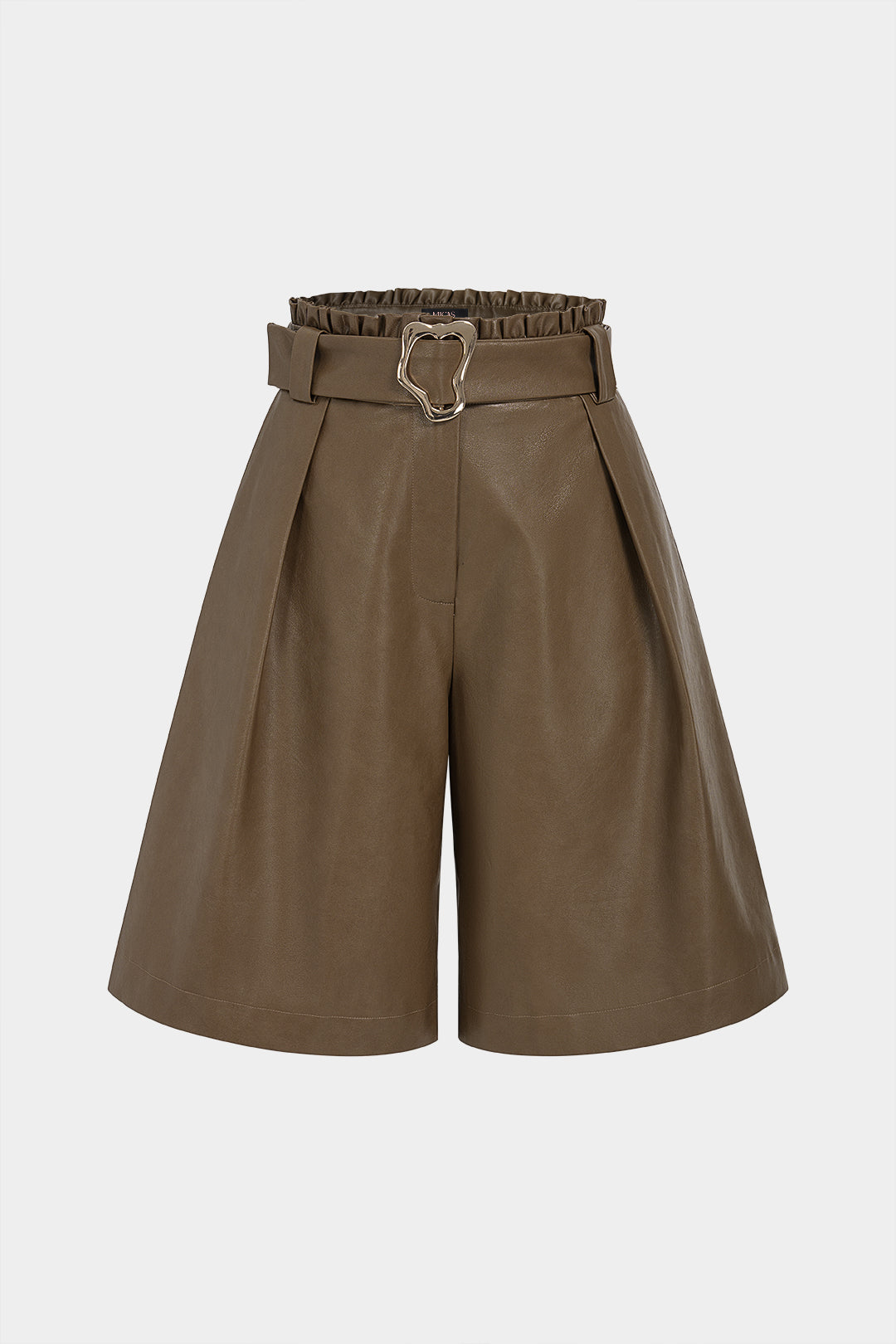 Leren-look metallic short met riem en rechte pijp