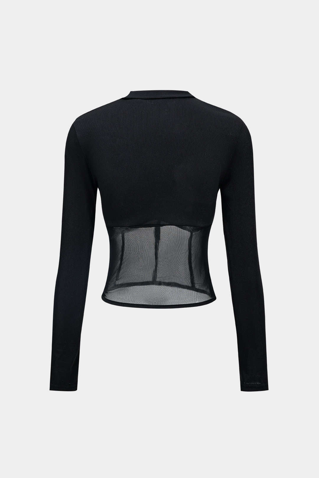Mesh patchwork top met ronde hals en lange mouwen
