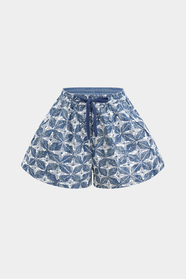 Denim short met trekkoord