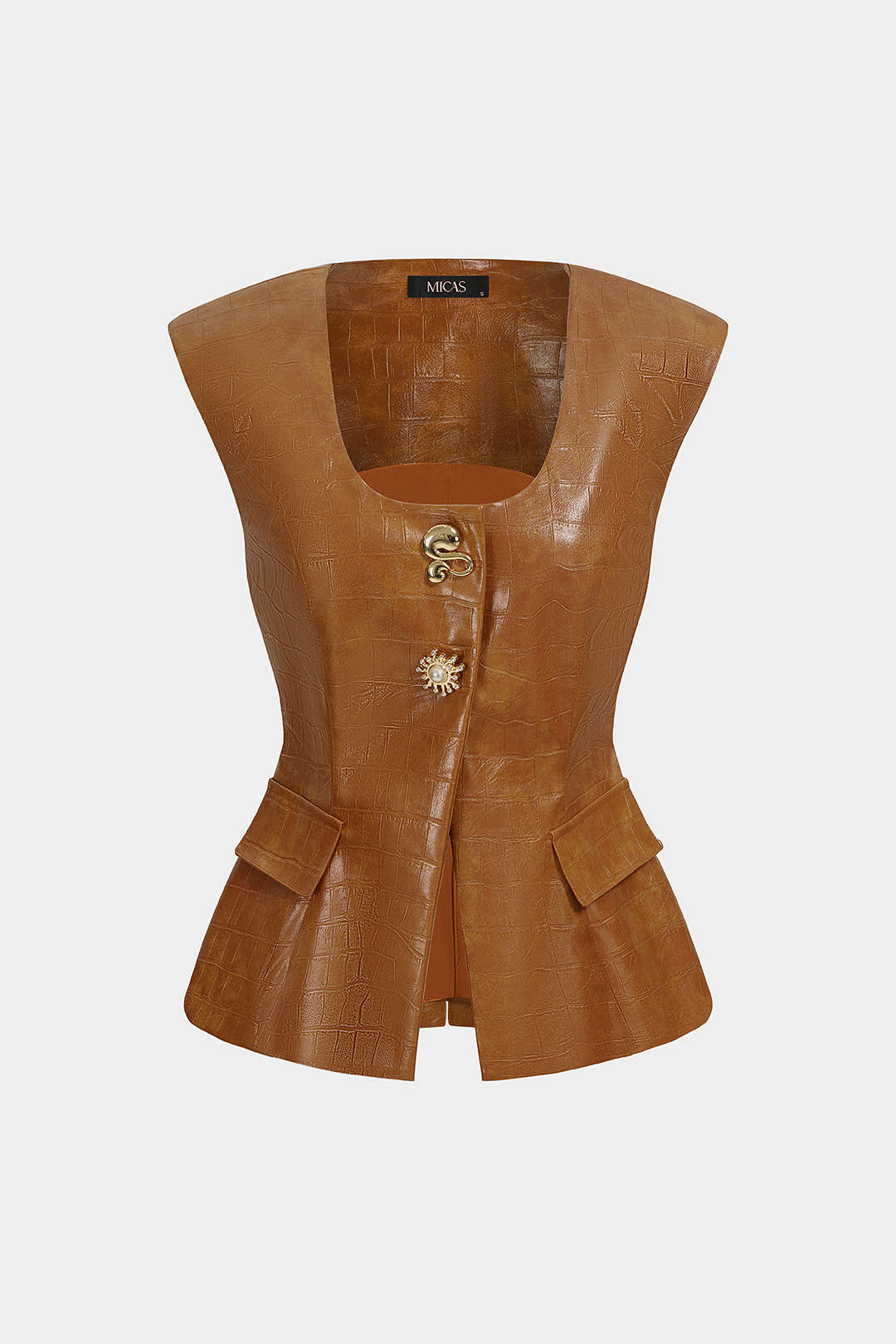 Metallic leren-look gilet met zakken