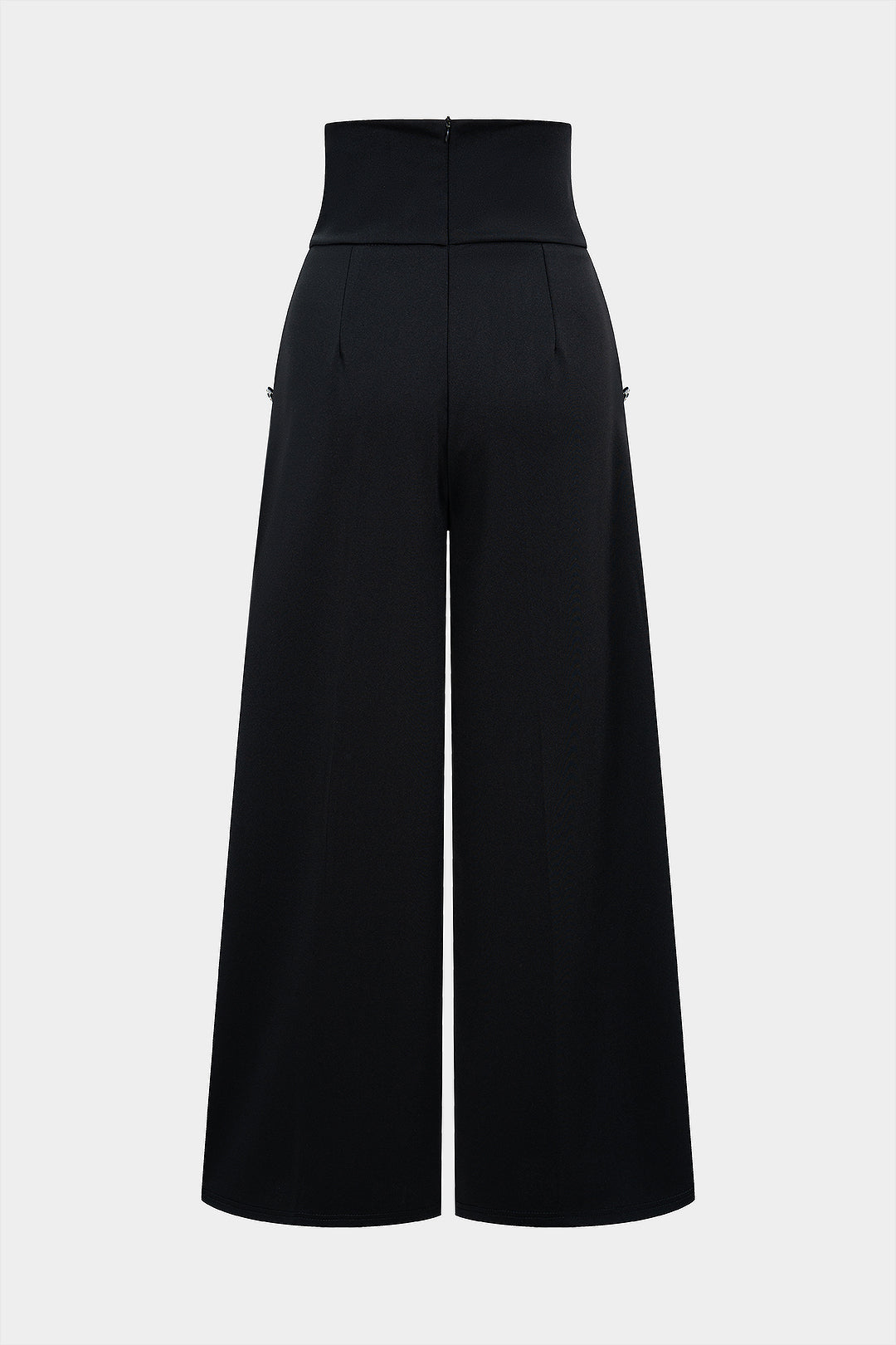 Effen broek met knoopjes, hoge taille en wijde pijpen