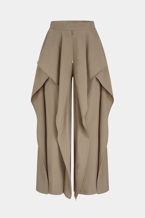 Broek met volants, rits en wijde pijpen