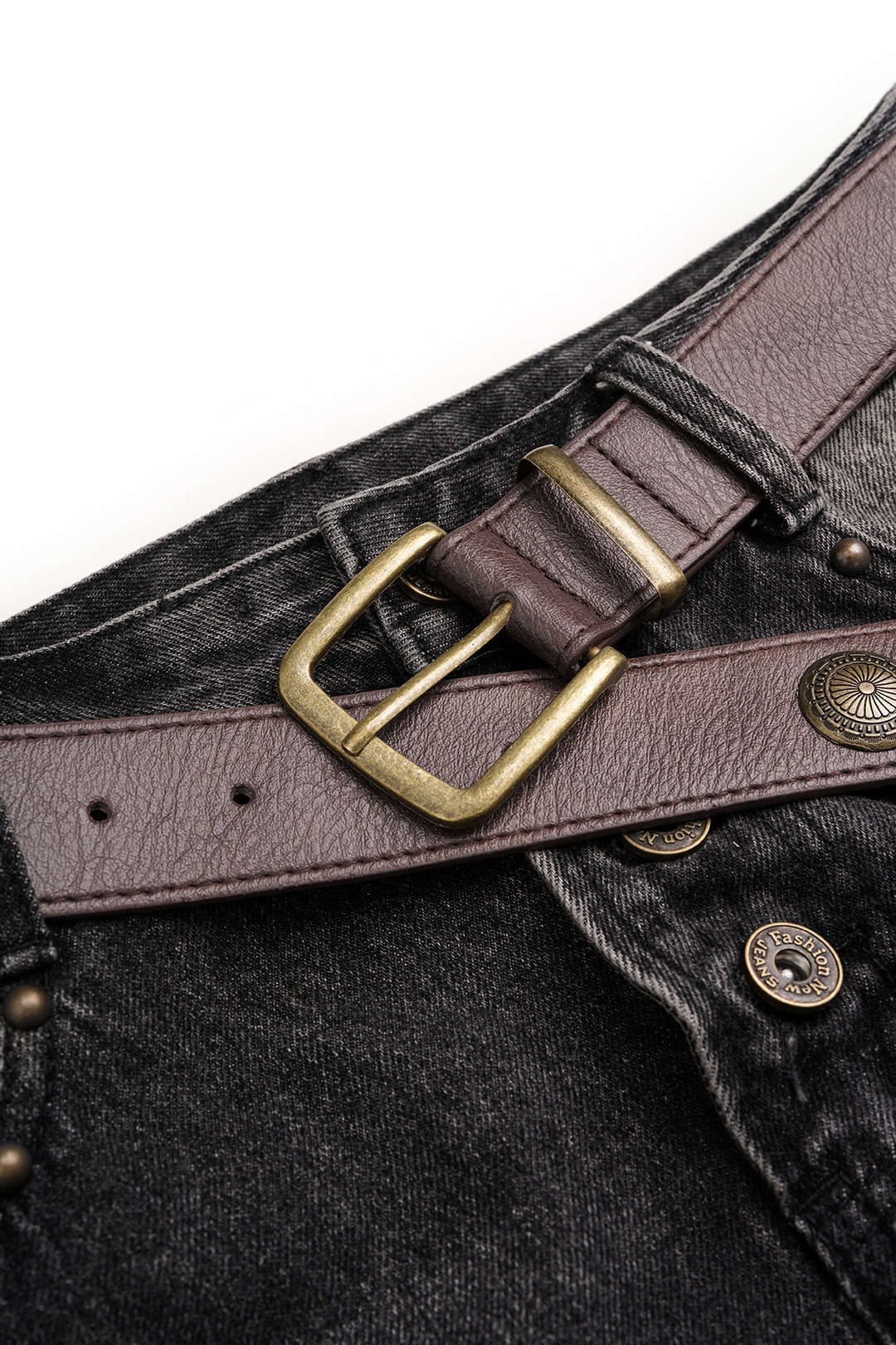Denim asymmetrische rok met rafelrand en riem