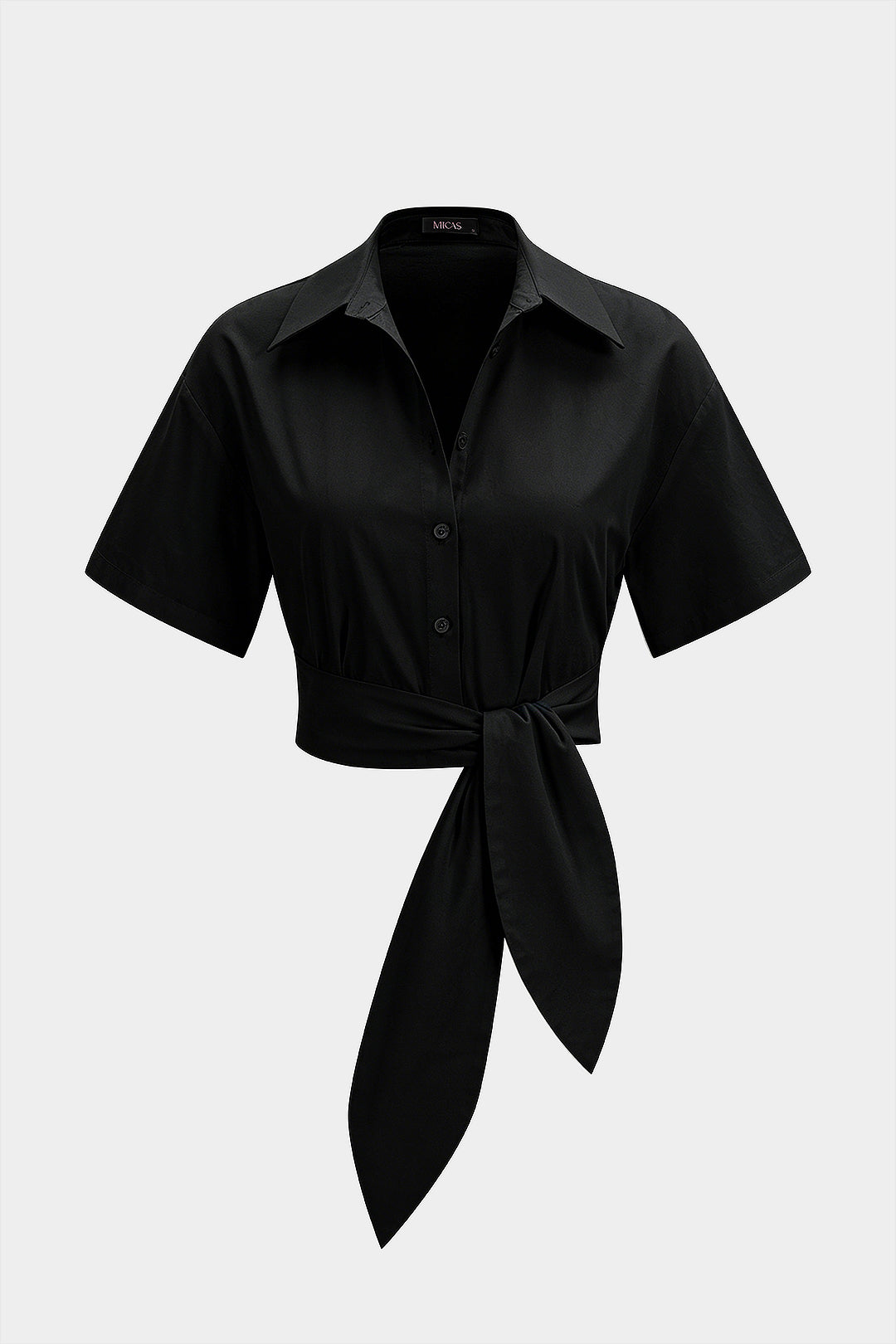 Effen blouse met strik en korte mouwen