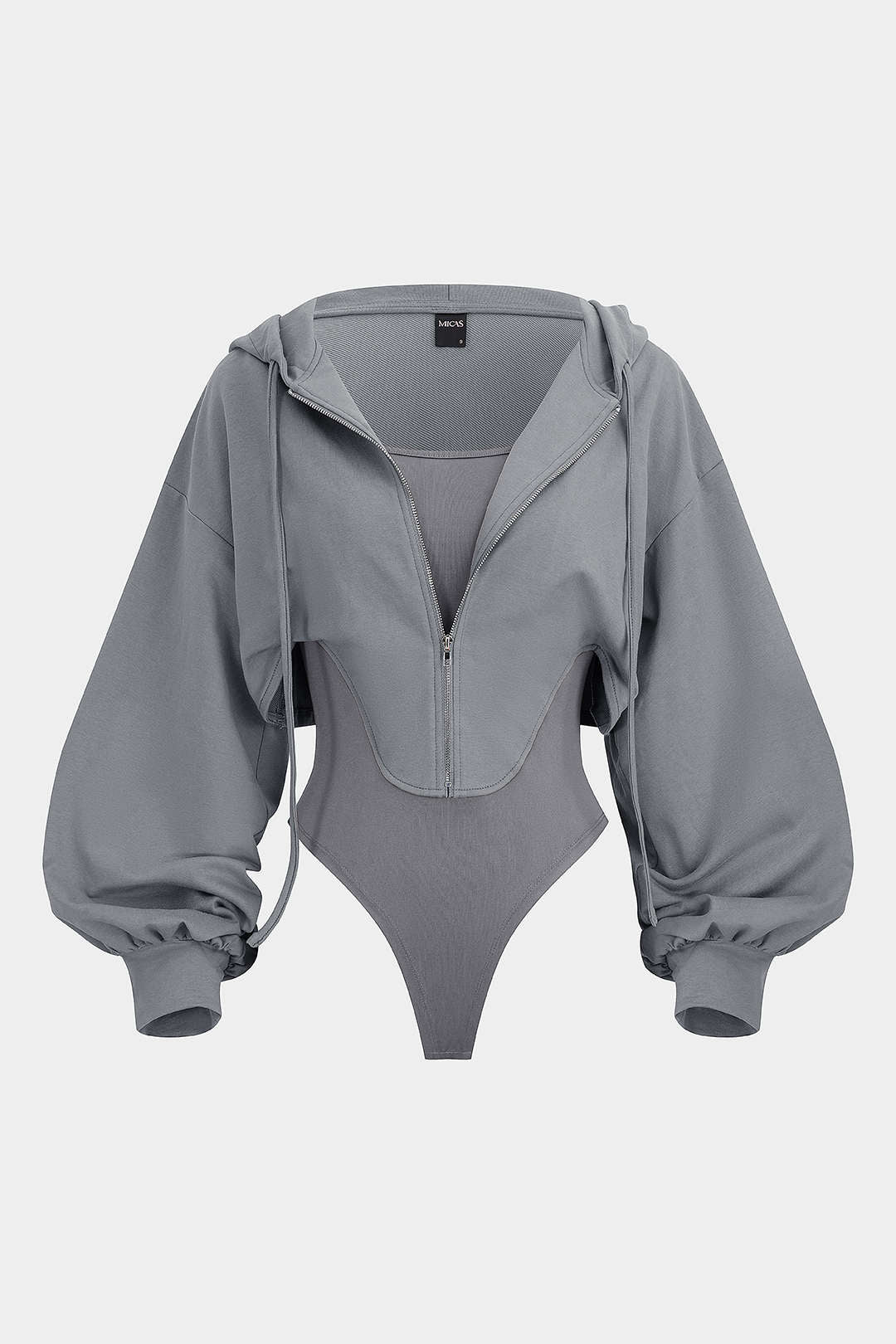 Body met capuchon, rits en lange mouwen