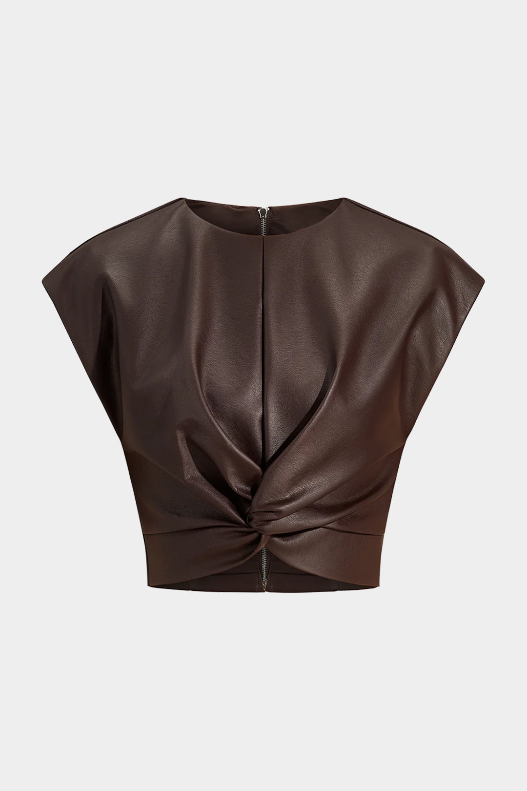 Leren-look tanktop met rits, gedraaid detail en knoopdetail