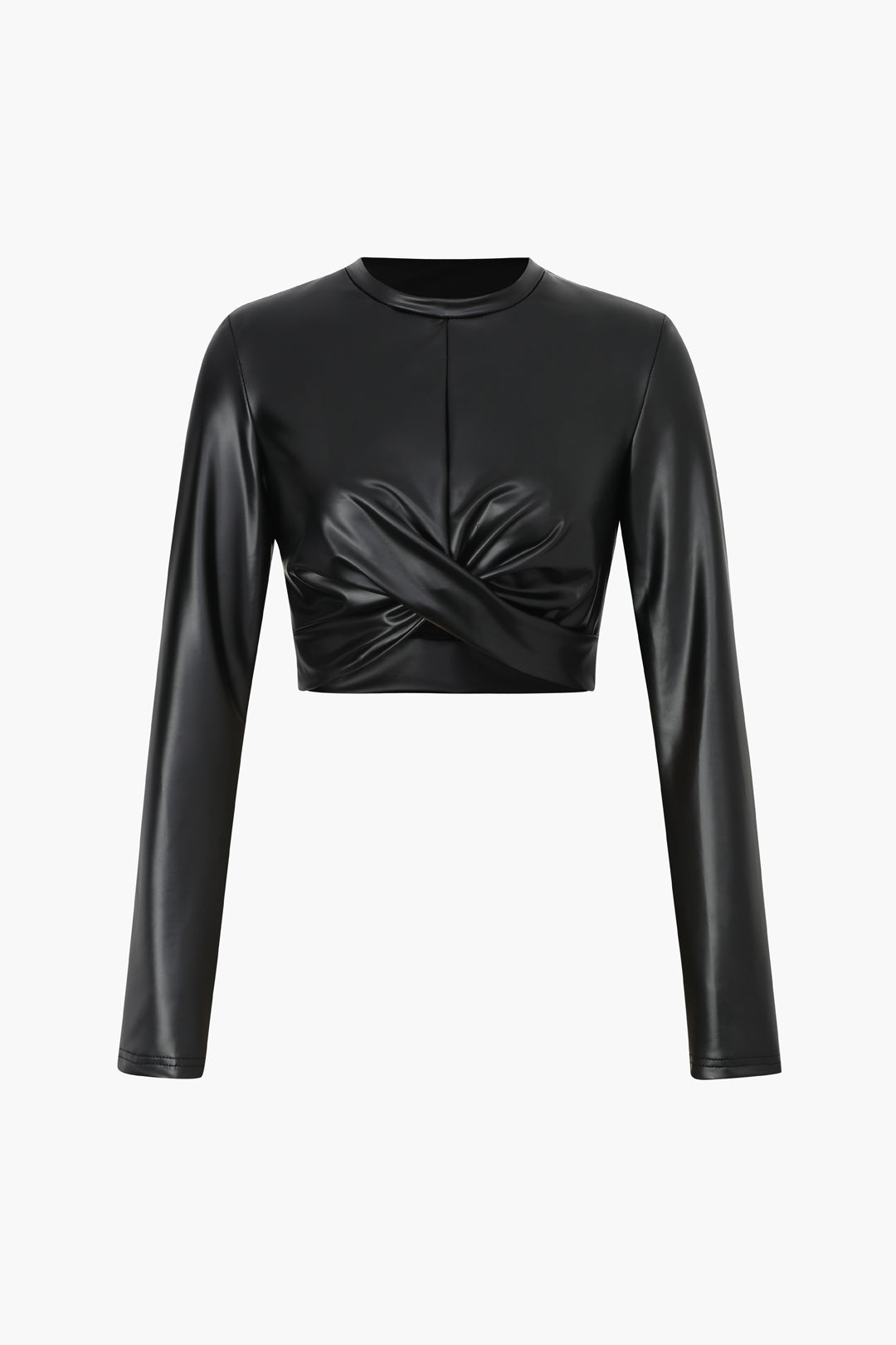 Leren-look top met gedraaid detail en lange mouwen