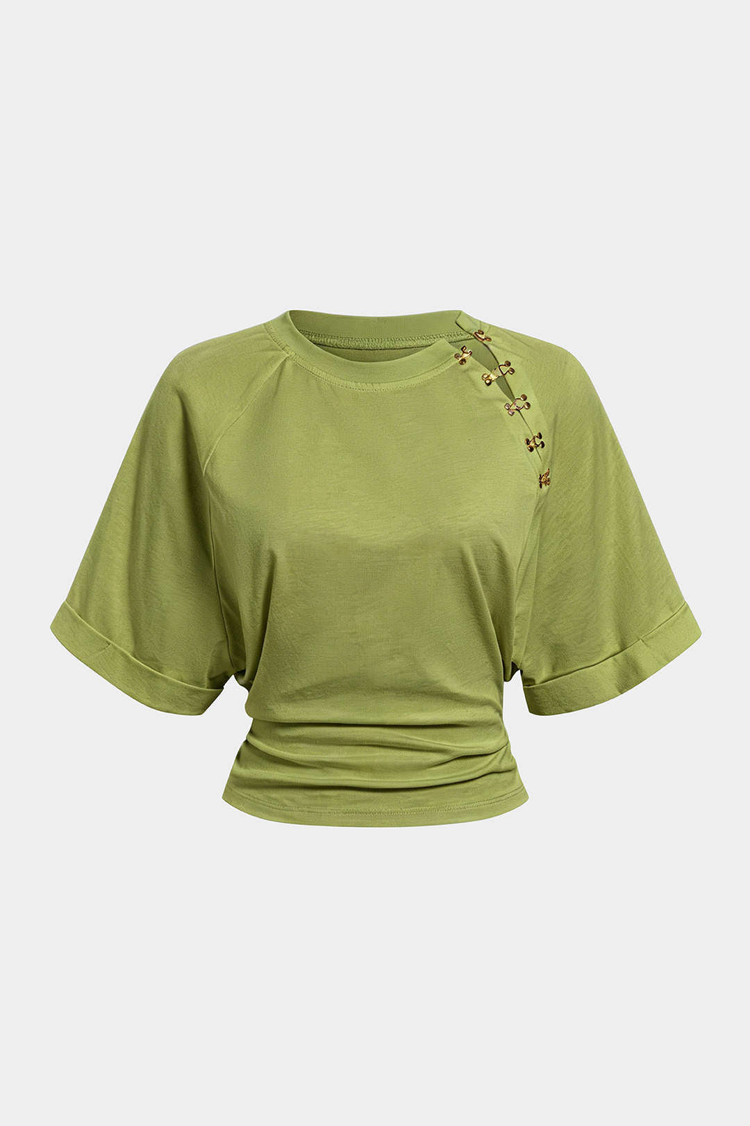 Metallic T-shirt met gesp, ronde hals en korte mouwen