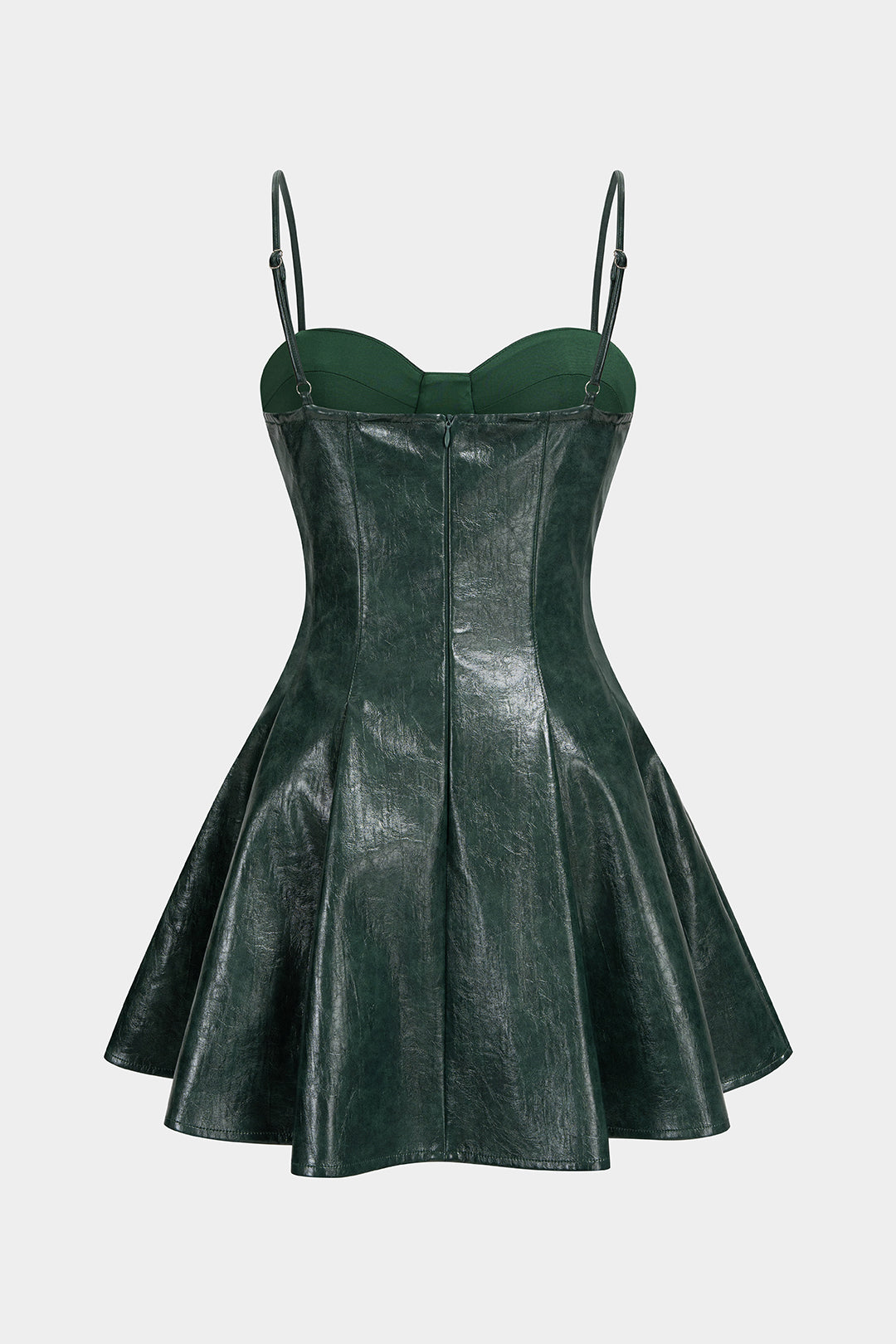 Leren-look mouwloze minijurk met spaghettibandjes