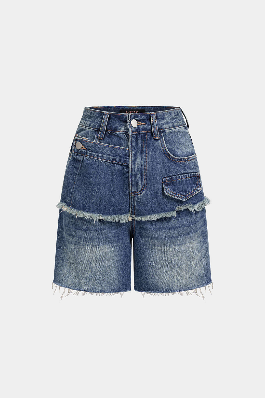 Denim asymmetrische short met rafelrand en wijde pijpen