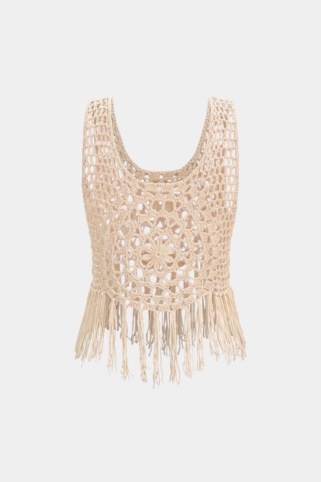 Gebreide tanktop met uitsnijding en franjes