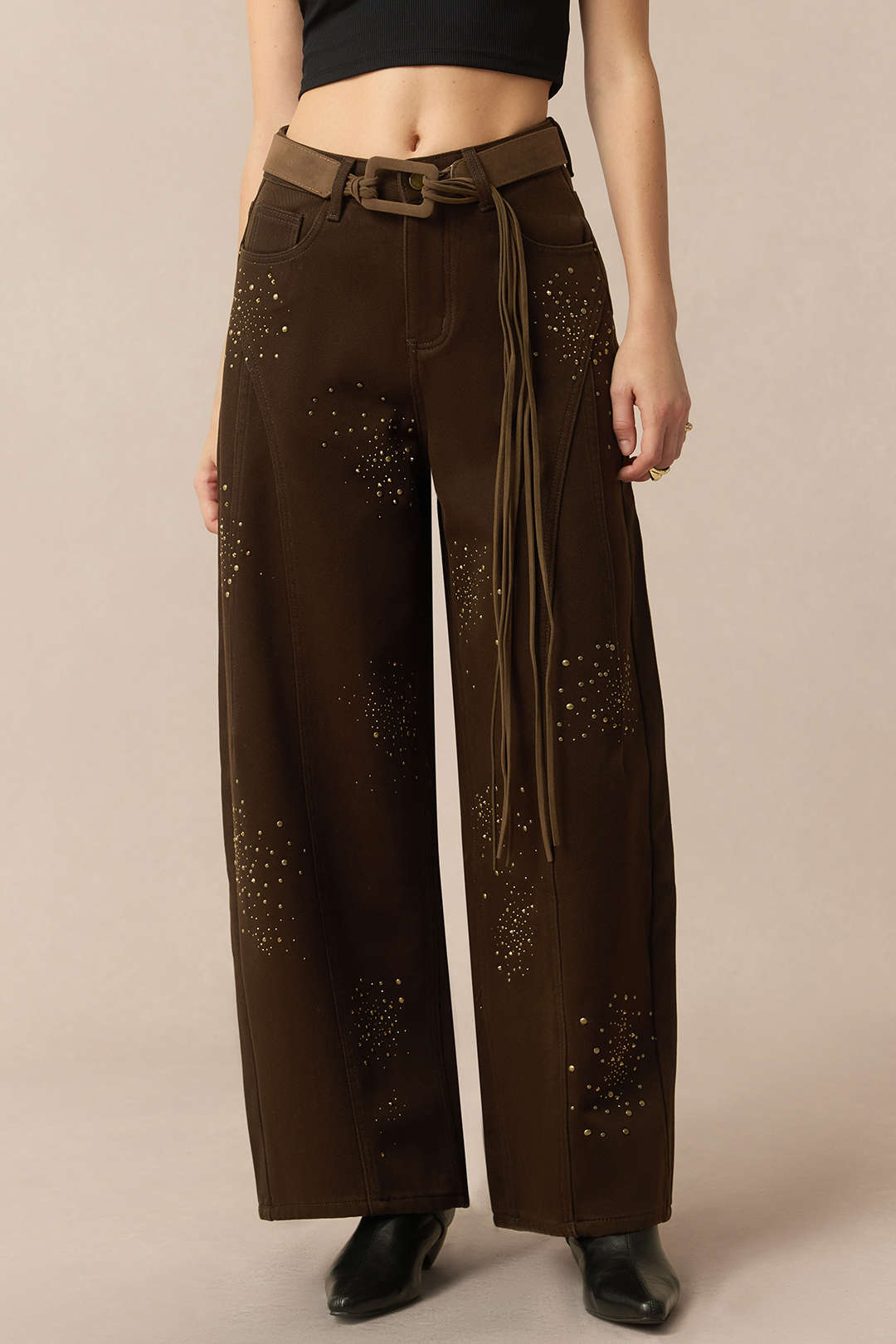 Jeans met strass en wijde pijpen