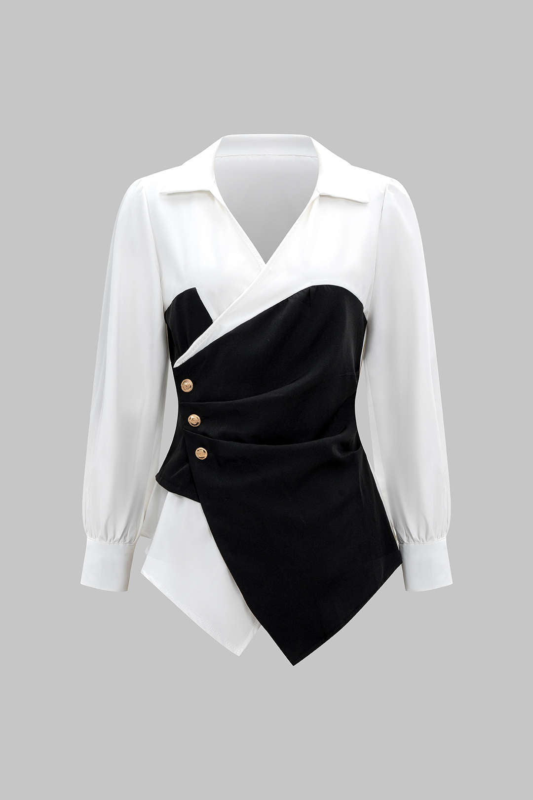 Metallic geplooide blouse met V-hals en lange mouwen
