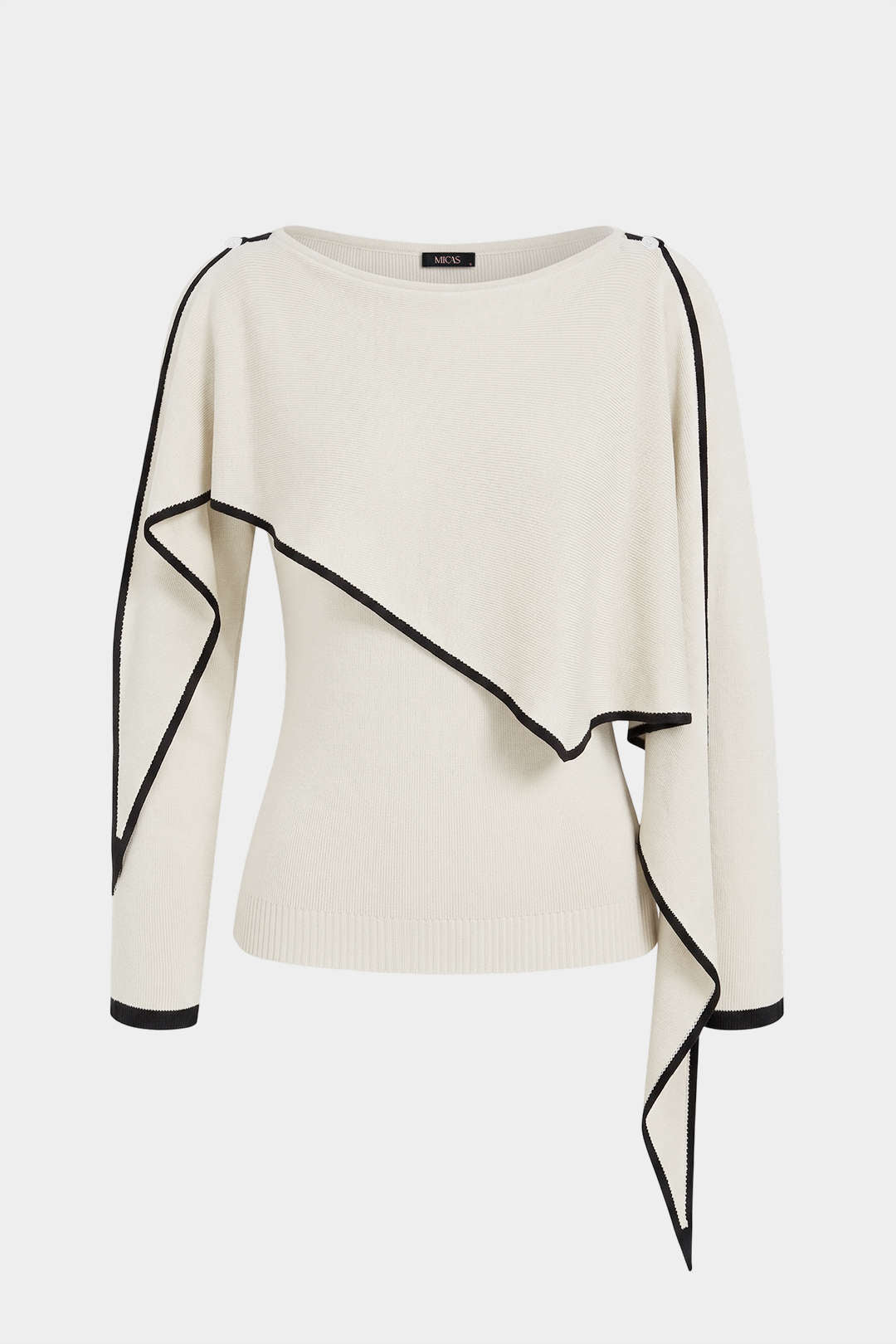 Gebreide asymmetrische top met ronde hals en lange mouwen