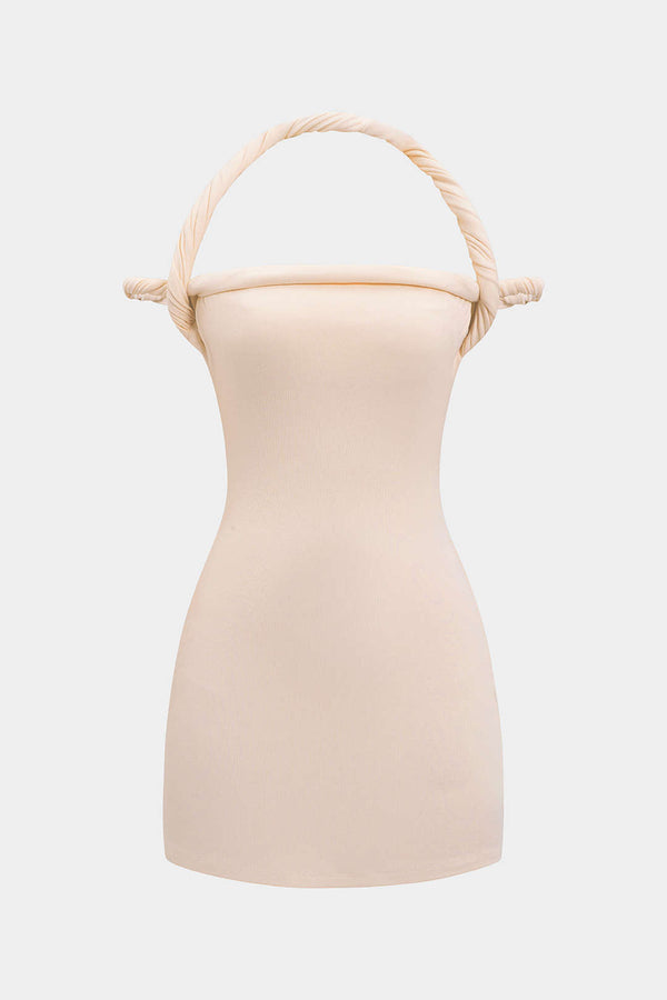 Minijurk met gedraaid detail en halternek