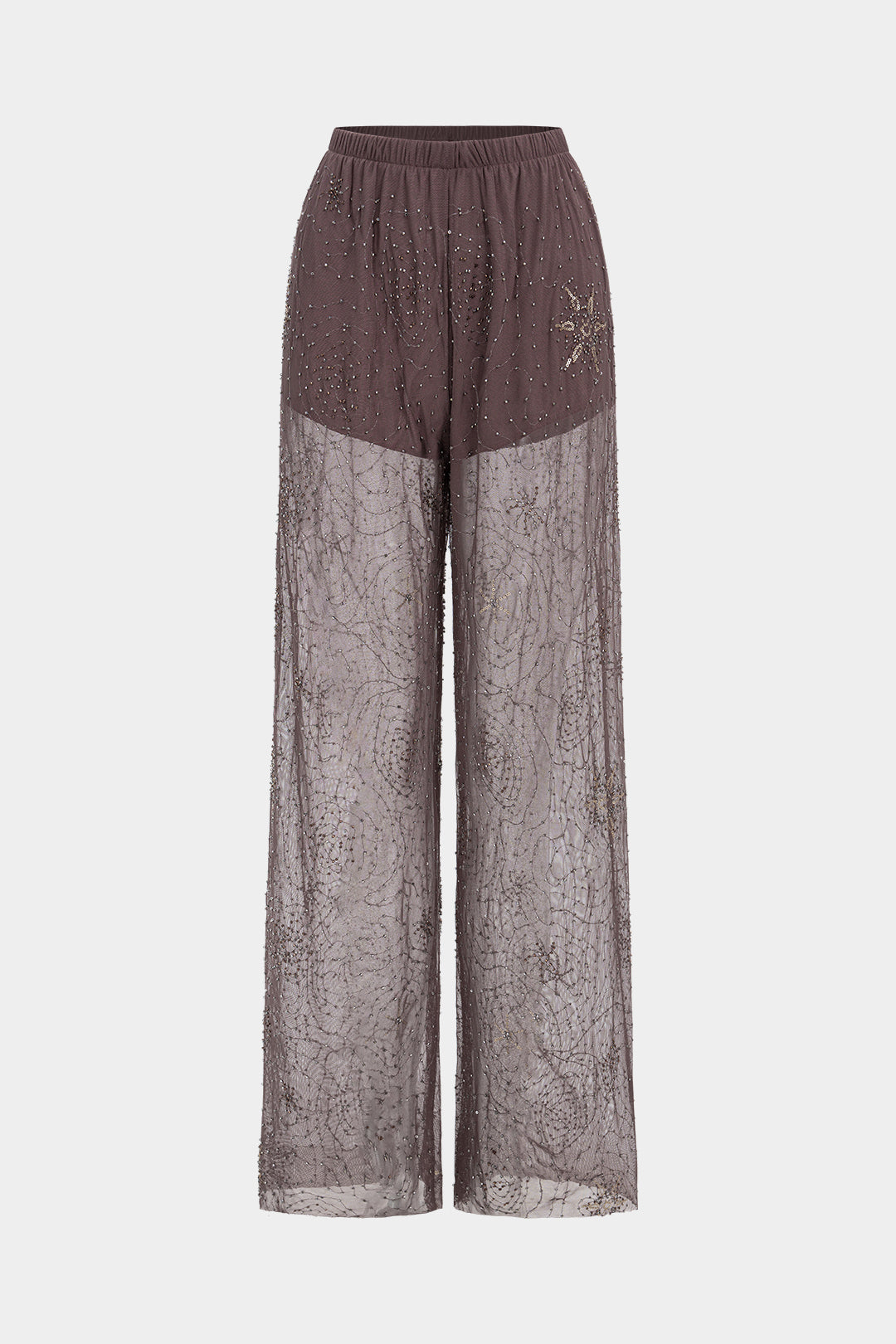 Mesh broek met kralen en smokwerk