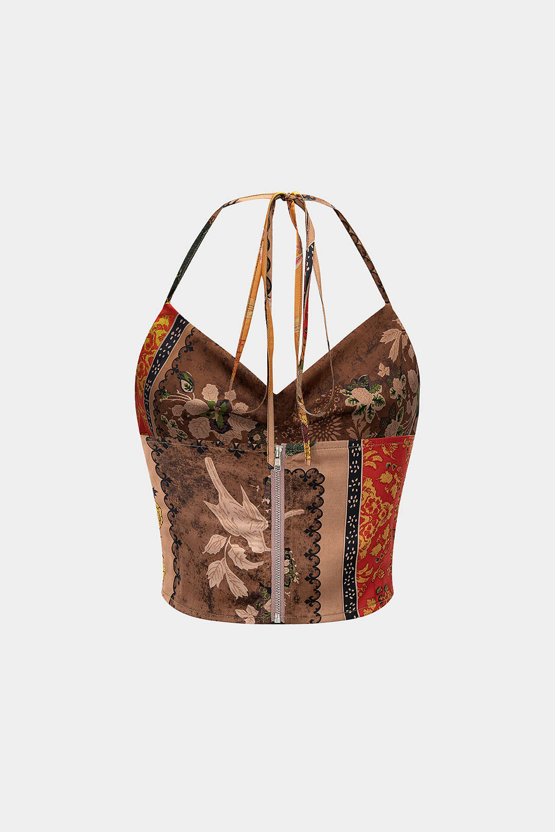 Bloemenprint top met halternek en open rug