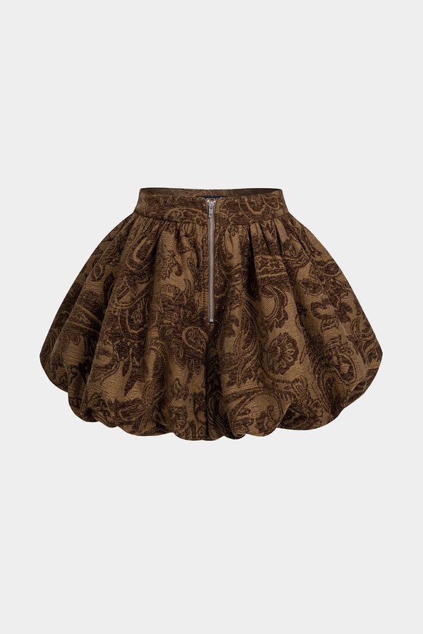 Jacquard minirok met ruches en rits