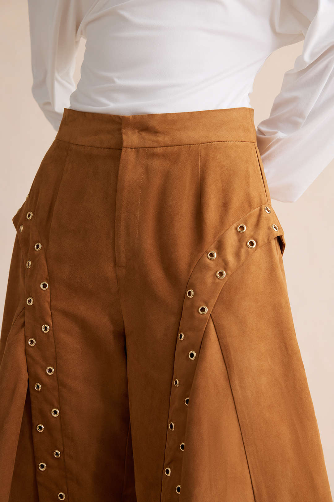 Suède broek met wijde pijpen