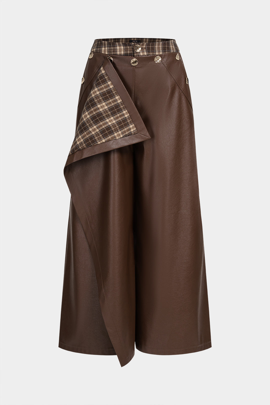Geruite leren-look broek met wijde pijpen
