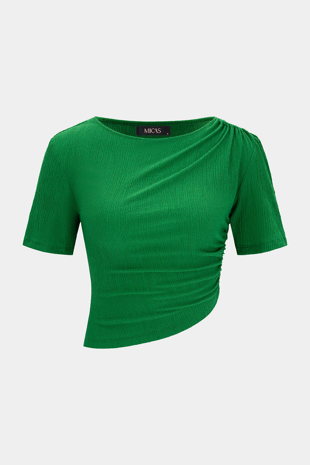 Gestructureerde asymmetrische top met ronde hals en ruches