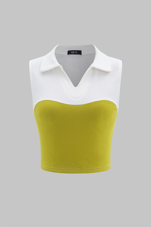 Patchwork tanktop met V-hals