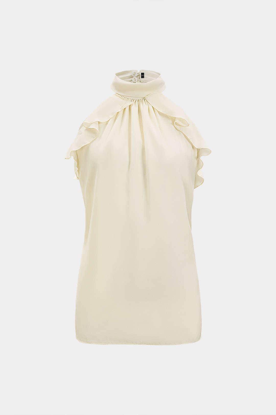 Chiffon tanktop met halternek, volants en open rug