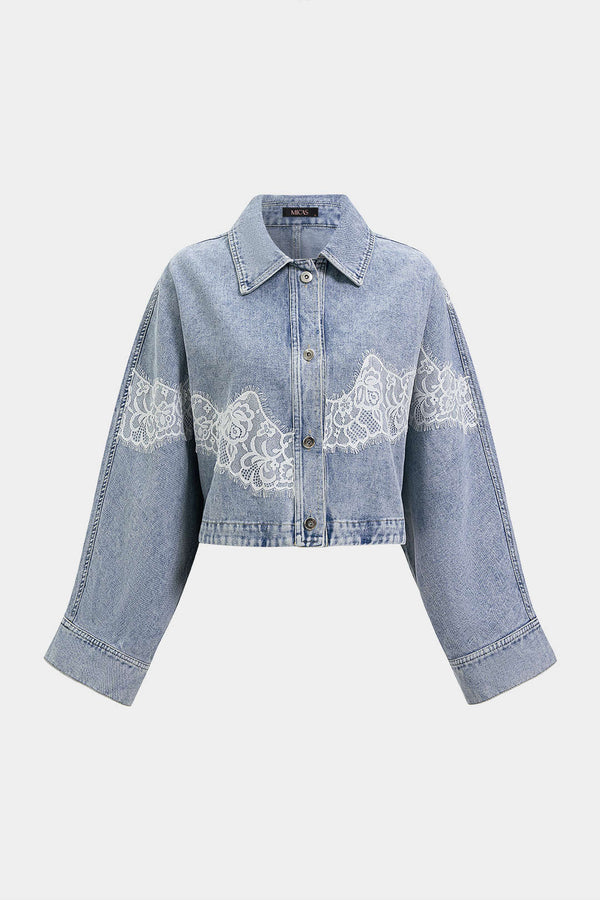 Denim patchwork item met kanten rand
