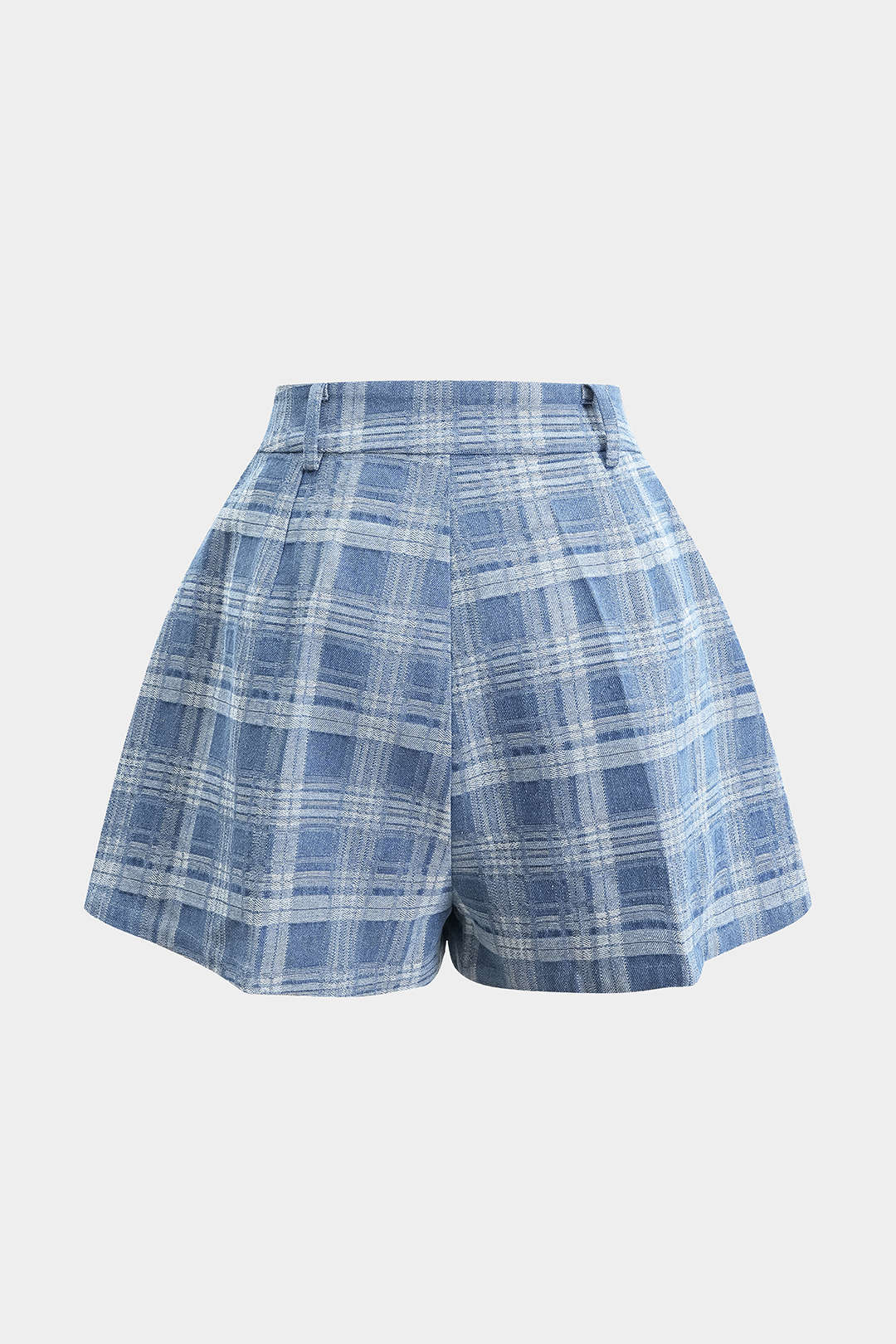 Denim geruite short met knoopjes en rits