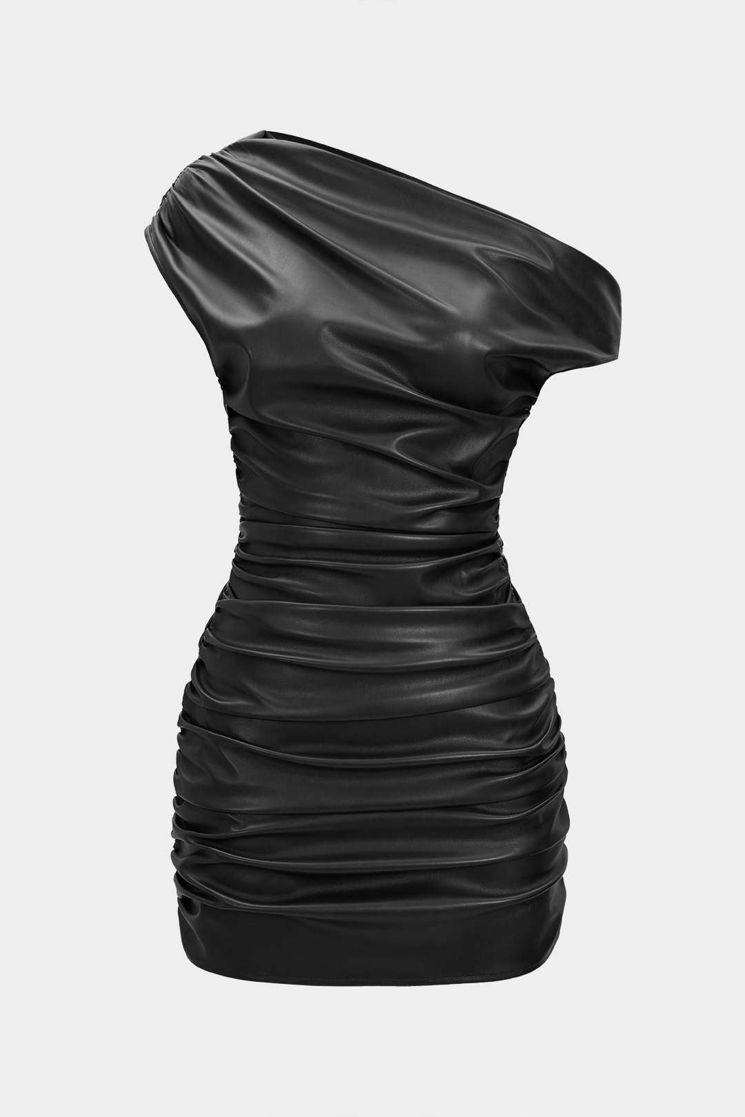 Leren-look asymmetrische minijurk met ruches