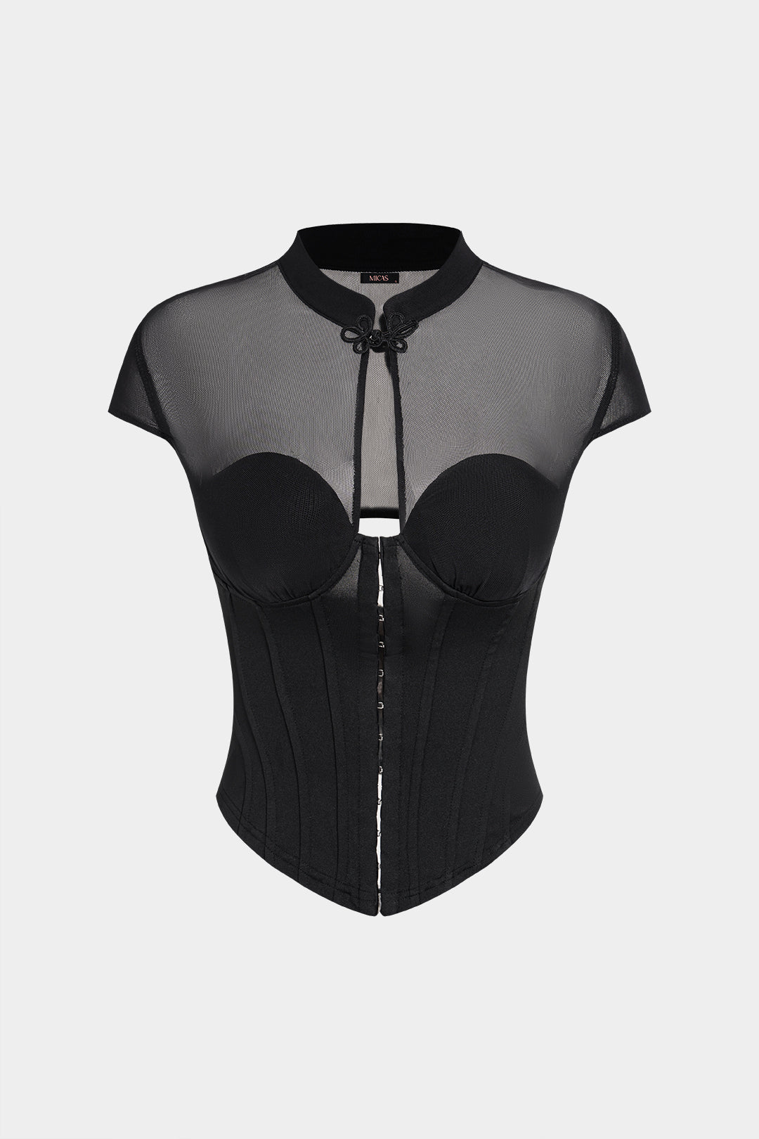 Mesh blouse met uitsnijding en korte mouwen
