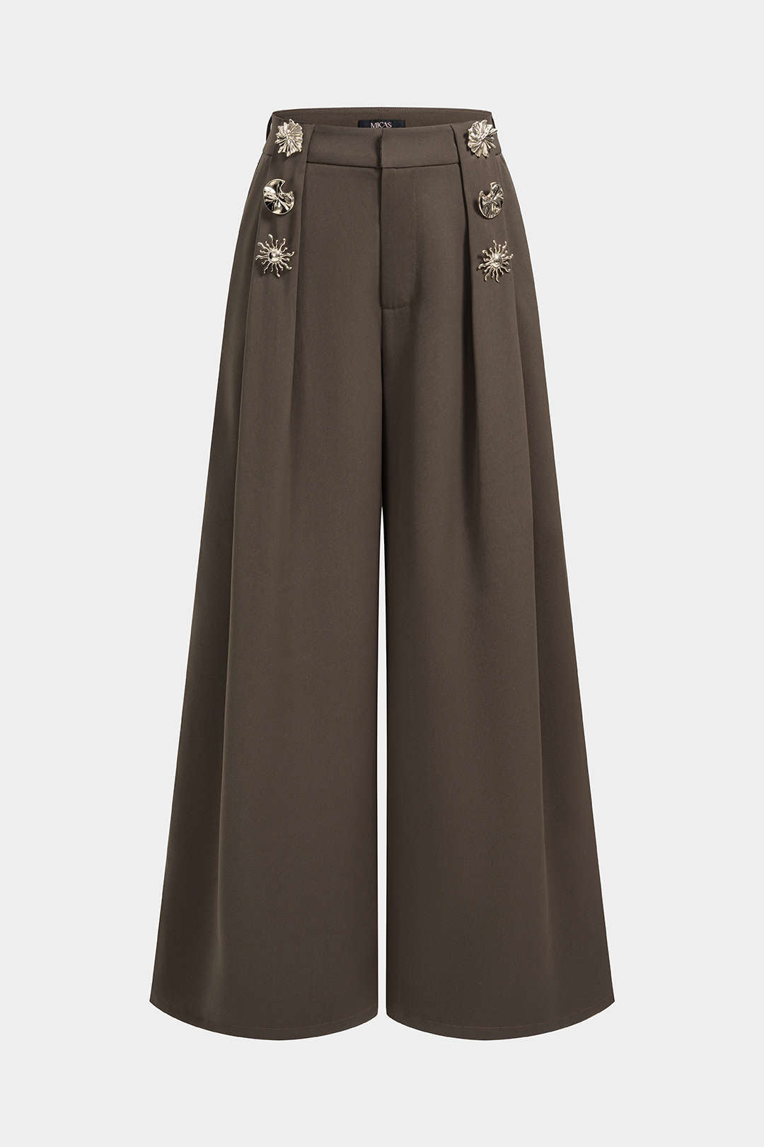 Tara - Metallic broek met knoopjes en wijde pijpen