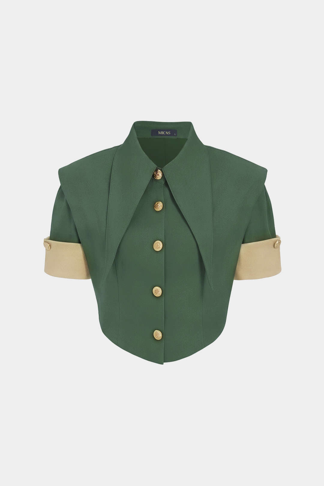 Metallic blouse met revers, knoopjes en korte mouwen