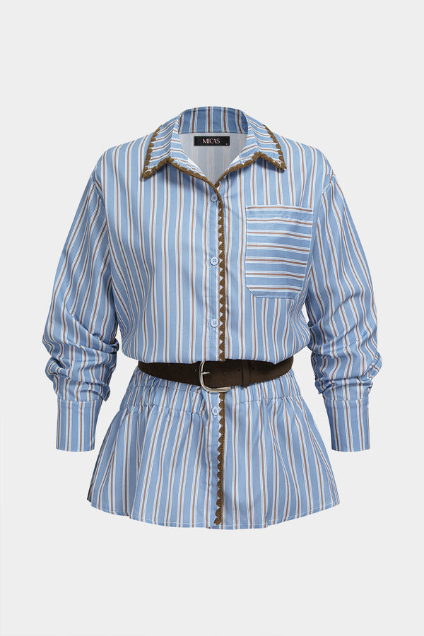 Gestreepte blouse met riem en lange mouwen