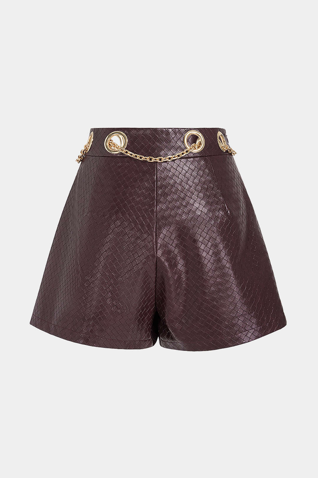 Leren-look metallic short met kettingdetail